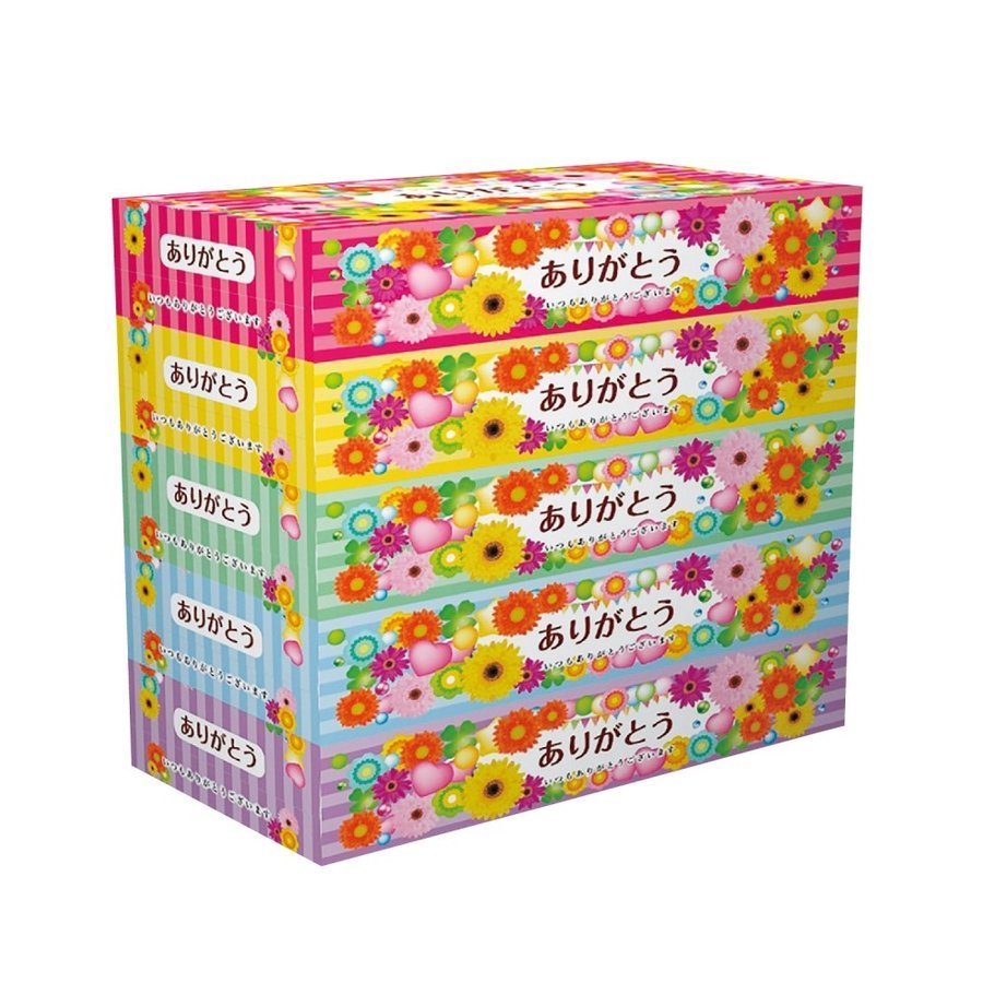 ありがとうＢＯＸティッシュ 5個パック 3ケース　240個　送料無料