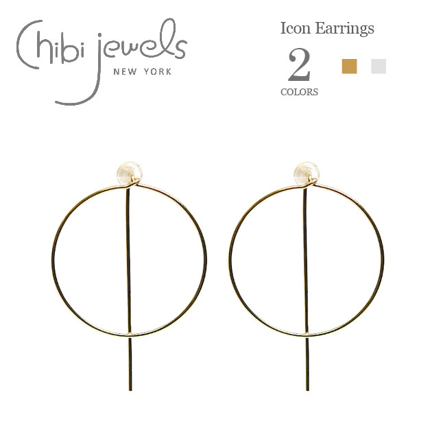 【再入荷】≪chibi jewels≫ チビジュエルズ 全2色 華奢 ワイヤー サークル バー ムーン スタッズピアス Icon Earrings(Gold/Silver) レディース ギフト ラッピング