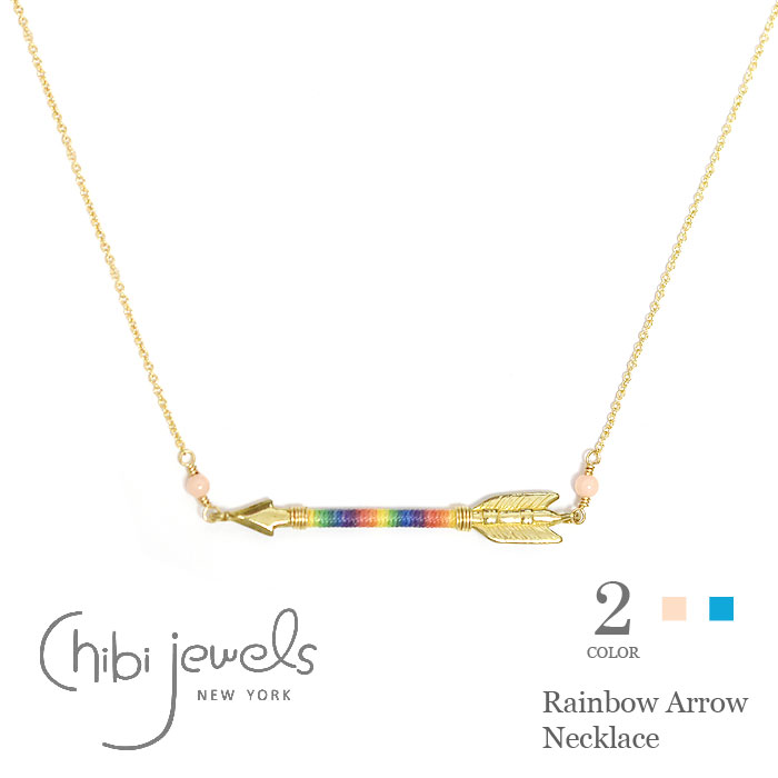 ≪chibi jewels≫ チビジュエルズ 全2色 天然石 コーラル ターコイズ 弓矢 アロー デザイン レインボー 虹 シルクコード ネックレス (Gold) レディース ギフト ラッピング