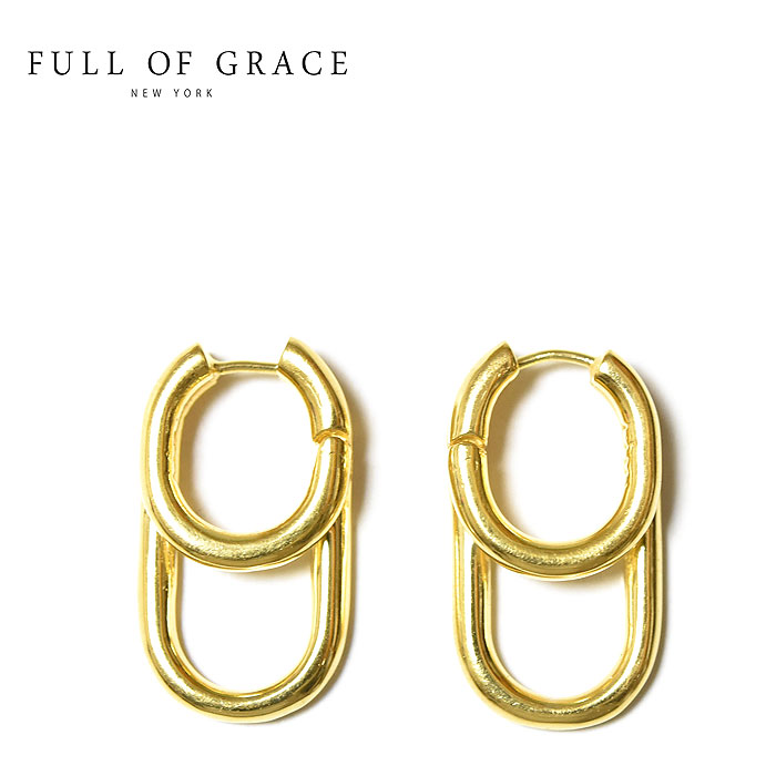 【再入荷】≪FULL OF GRACE≫ フルオブグレイス オーバル 楕円形 ダブル 中折れ フープ ピアス ゴールド 18金仕上げ Earrings (Gold) レディース ギフト ラッピング