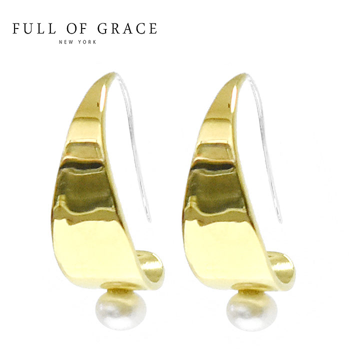 【VERY CLASSY LEE Oggi 雑誌掲載】【再入荷】≪FULL OF GRACE≫ フルオブグレイス プレート ラウンド 真珠 パール ゴールド カーブ フック ピアス (Gold) レディース ギフト ラッピング