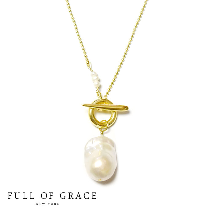【待望の最新作】≪FULL OF GRACE≫ フルオブグレイス 真珠 バロックパール デザイン ボールチェーン パール ロング ネックレス マンテル ゴールド (Gold) レディース ギフト ラッピング|ZUTTOHOLIC