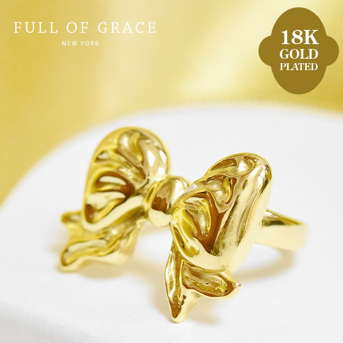 【待望の最新作】≪FULL OF GRACE≫ フルオブグレイス ぷっくり リボン モチーフ リング ゴールド 18金仕上げ バレエコア Big Bow Ring (Gold) レディース ギフト ラッピング｜ZUTTOHOLIC