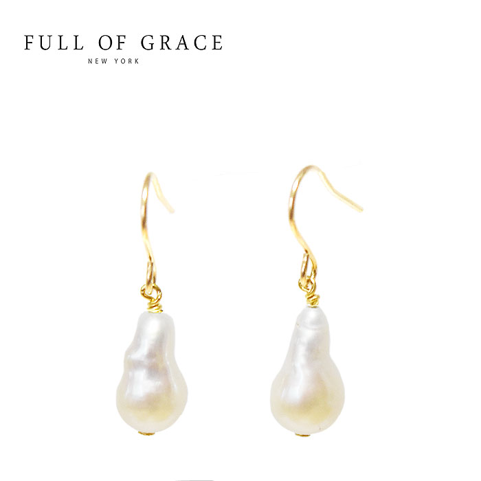 【再入荷】≪FULL OF GRACE≫ フルオブグレイス ティアドロップ 真珠 パール 小粒 スモール バロックパール フック ピアス Pearl Earrings (Gold) レディース ギフト ラッピング