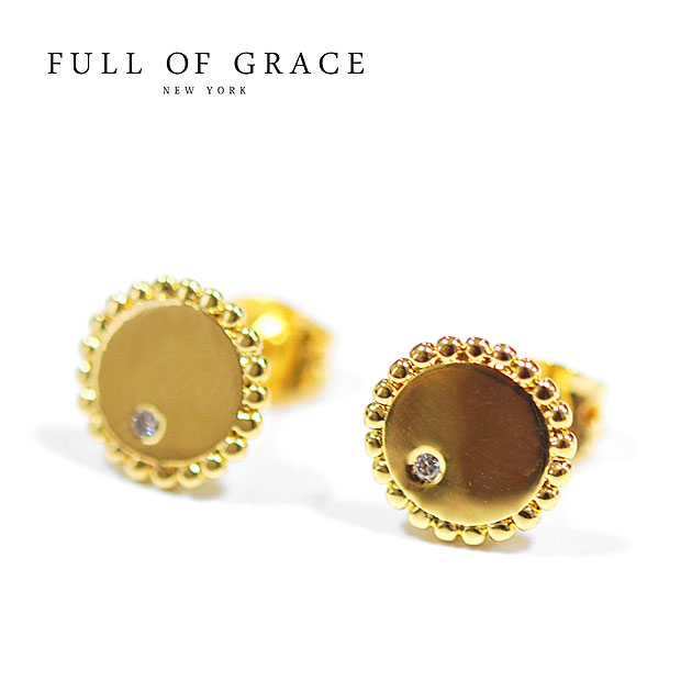 【再入荷】≪FULL OF GRACE≫ フルオブグレイス キュービックジルコニア ゴールド ラウンド スタッズ ピアス Gold Earrings (Gold)レディース ギフト ラッピング