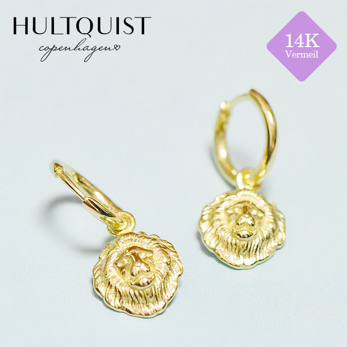 ≪HULTQUIST copenhagen≫ フルトクイスト コペンハーゲン 2WAY ライオン 動物 アニマル モチーフ 中折れ フープ ピアス ゴールド Vermal バーメイル 14金仕上げ (Gold)|ZUTTOHOLIC