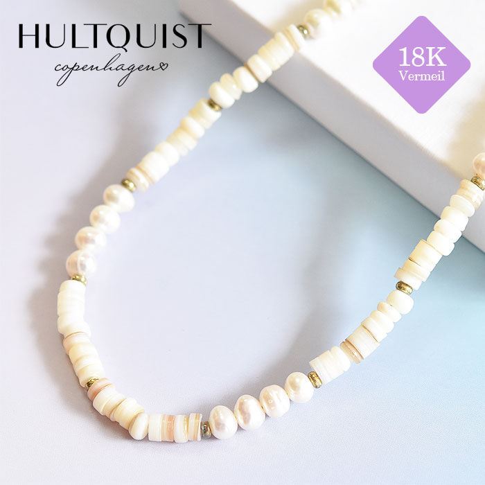 ≪HULTQUIST copenhagen≫ フルトクイスト コペンハーゲン 真珠 パール 貝 シェル ホワイト ビーズ ゴールド ネックレス Vermal バーメイル 18金仕上げ