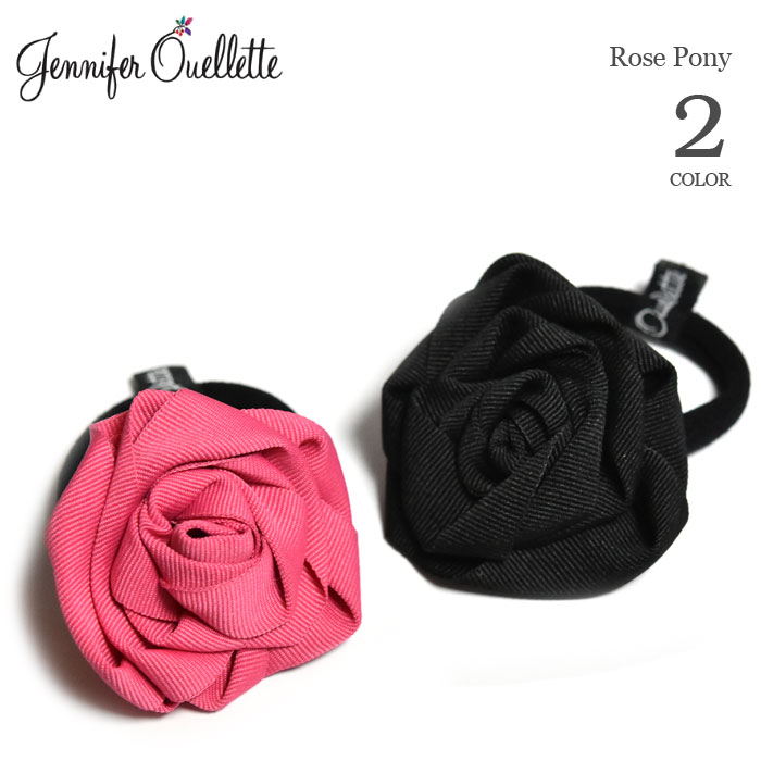 【待望の最新作】≪Jennifer Ouellette≫ ジェニファー オーレット 全2色 グログラン 花 フラワー バラ ローズ ヘアゴム ブラック 黒 ピンク Rose Pony レディース ギフト ラッピング｜ZUTTOHOLIC
