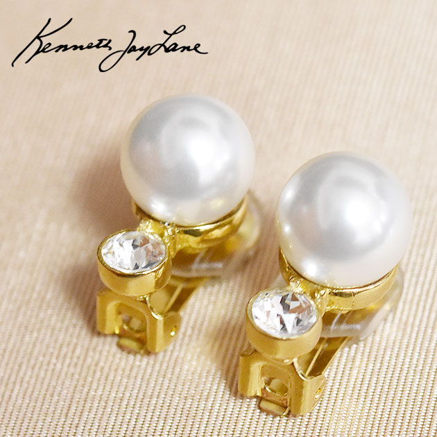 【待望の最新作】≪Kenneth Jay Lane≫ ケネス ジェイ レーン クリスタル パール イヤークリップ イヤリング Crystal Pearl Clip Earrings (Gold) レディース ギフト ラッピング