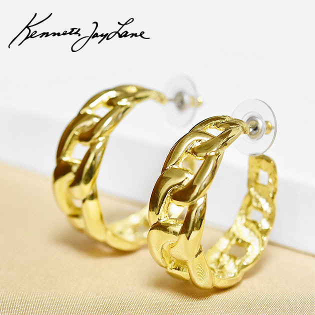 【待望の最新作】≪Kenneth Jay Lane≫ ケネス ジェイ レーン リンクチェーン ボリューム フープ ピアス ゴールド Link Hoop Pierced Earrings (Gold) レディース ギフト ラッピング|ZUTTOHOLIC