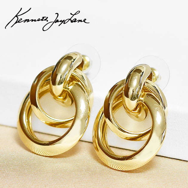 【再入荷】≪Kenneth Jay Lane≫ ケネス ジェイ レーン ノット 結び ツイスト リング ピアス ゴールド Interlock Knot Pierced Earrings (Gold) レディース ギフト ラッピング