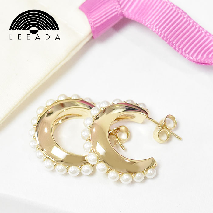 ≪LEEADA≫ リーダ 真珠 パール ボリューム フープ ピアス 14金仕上げ ゴールド Pomona Pearl Hoops (Gold) レディース ギフト ラッピング 15,899円