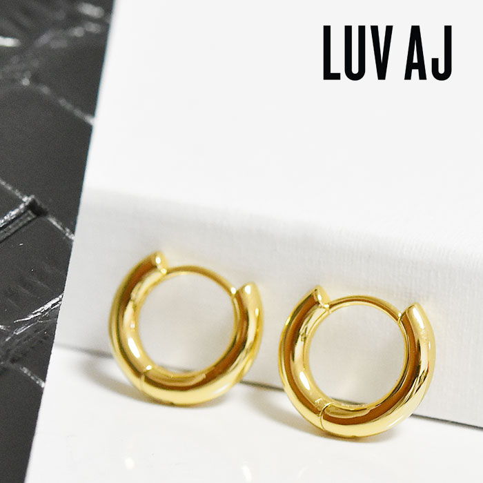 【待望の最新作】≪LUV AJ≫ ラブエージェイ 小さめ スモール 中折れ ワンタッチ フープ ピアス ゴールド 14金仕上げ Plain Amalfi Huggies Earrings (Gold) レディース ギフト ラッピング