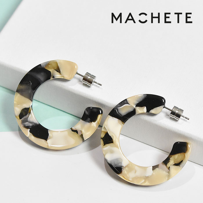 【再入荷】≪MACHETE≫ マシェット モザイク ブラック ベージュ フープ ピアス Lサイズ (Abalone) レディース ギフト ラッピング