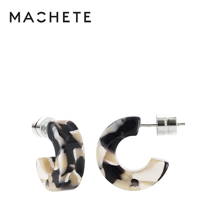 【再入荷】≪MACHETE≫ マシェット モザイク 模様 ベージュ ブラック 幅広 小さめ フープ ピアス Sサイズ (Abalone) レディース ギフト ラッピング