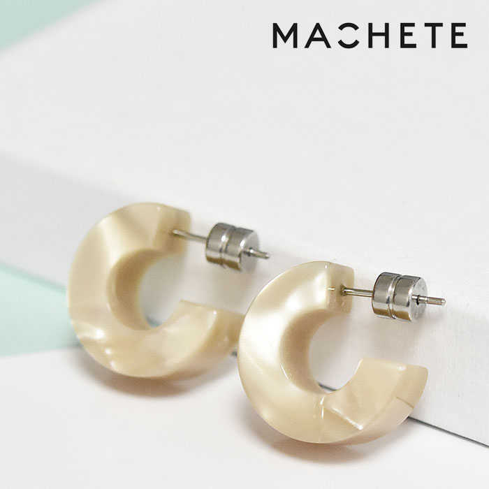 【待望の最新作】≪MACHETE≫ マシェット ベージュ スモーキー ボリューム フープ ピアス Sサイズ Muse Earrings (Sand Shell) レディース ギフト ラッピング