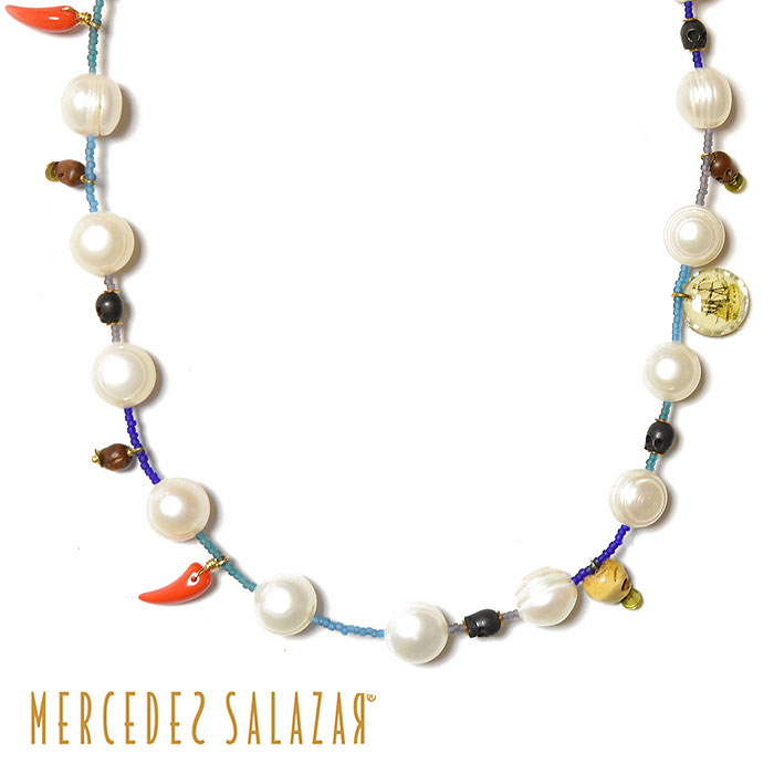 ≪MERCEDES SALAZAR≫ メルセデス サラザール 2WAY 真珠 ホワイト パール ビーズ ロング ネックレス チャーム カラフル Pearl Beads Necklace レディース ギフト ラッピング
