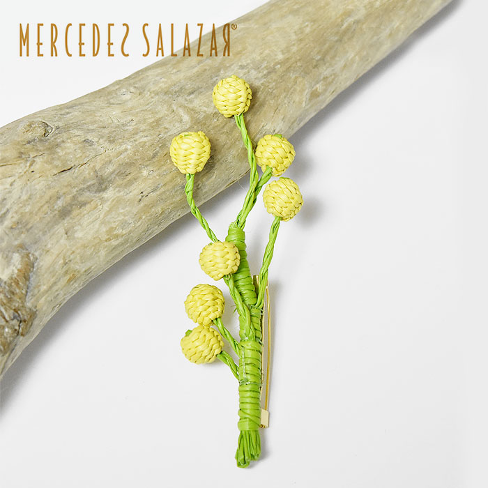 【再入荷】≪MERCEDES SALAZAR≫ メルセデス サラザール 天然素材 フラワー 花 イエロー 黄色 ミモザ モチーフ ブローチ ピン Leafy Brooch レディース ギフト ラッピング