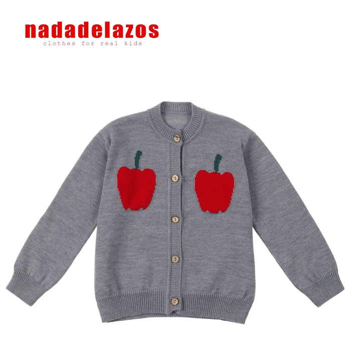 人気ブランド 楽天市場 再入荷 5歳 6歳 Nadadelazos ナダデラゾスリンゴ 柄 カーディガン 丸衿 グレー Pepper Intarsia Cardiganキッズ 女の子 男の子 Zuttoholic 激安の Lexusoman Com