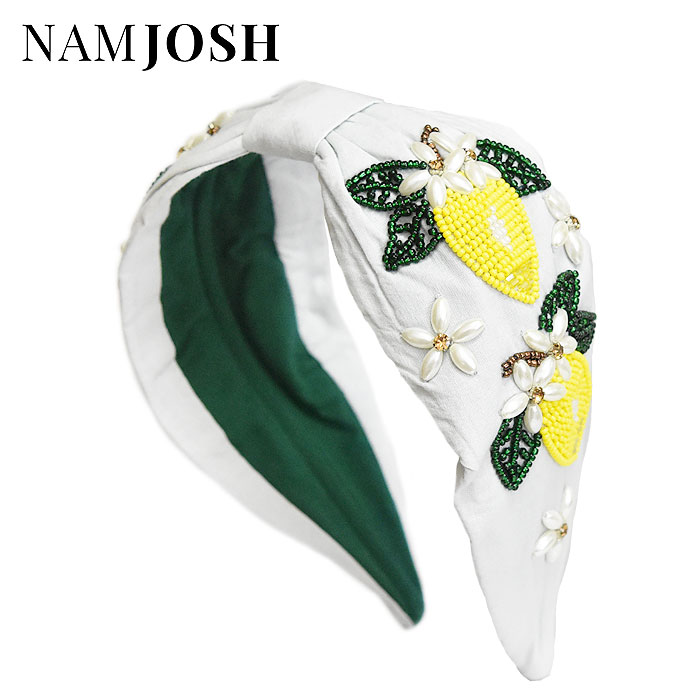 【待望の最新作】≪NAMJOSH≫ ナムジョシュ サックス ブルー 花柄 レモン ビーズ 総柄 太い 幅広 極太 ターバン カチューシャ ヘアバンド エスニック アジアン ボタニカル ナチュラル オーガニック おしゃれ Scarf Headband レディース ギフト ラッピング