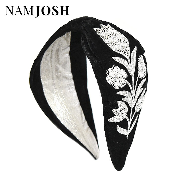 【待望の最新作】≪NAMJOSH≫ ナムジョシュ ブラック 黒色 フラワー 花柄 ベロア 別珍 太い 幅広 極太 ターバン カチューシャ ヘアバンド ヘッドドレス ボタニカル ナチュラル オーガニック おしゃれ Scarf Headband レディース ギフト ラッピング
