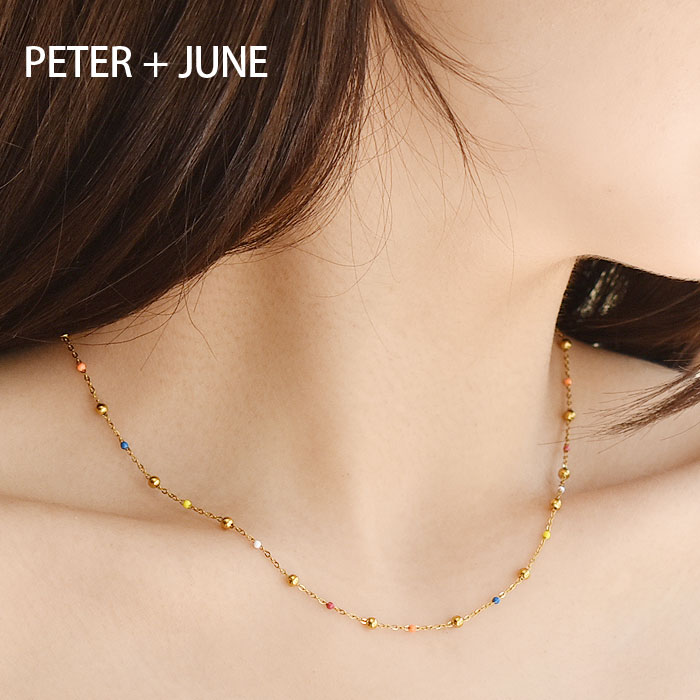 【待望の最新作】≪PETER＋JUNE≫ ピーターアンドジュン 小粒 カラフル ネックレス ステンレス ゴールド仕上げ Dippin Dots Necklace (Gold) レディース ギフト ラッピング｜ZUTTOHOLIC