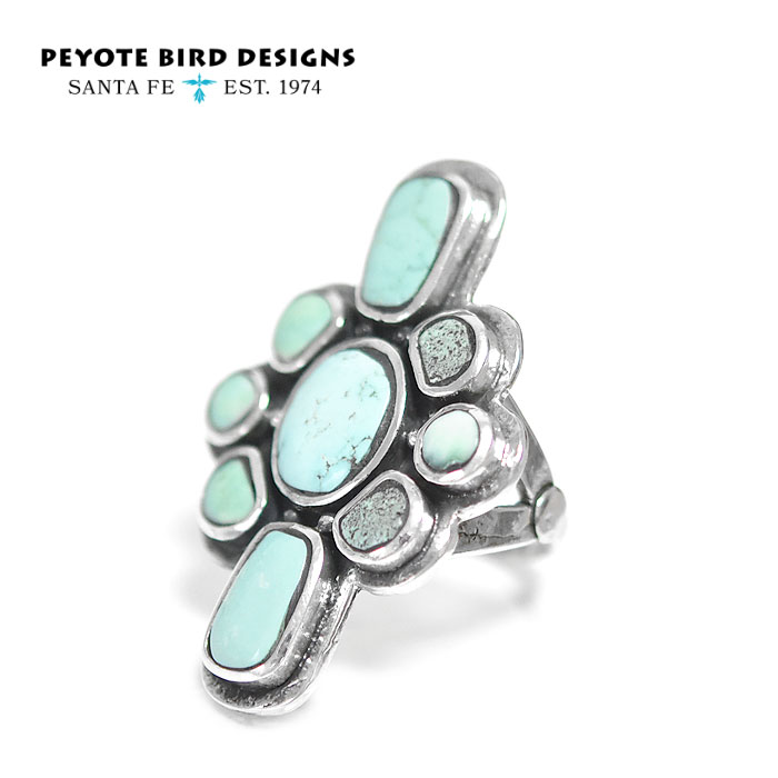 【STORY 雑誌掲載】≪PEYOTE BIRD DESIGNS≫ ペヨテバード デザイン 天然石 ターコイズ ボリューム フラワー モチーフ シルバー リング SV925 Turquoise Ring (Silver)