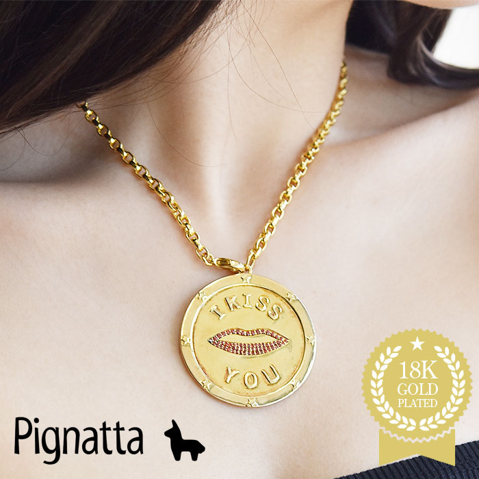 【待望の最新作】≪Pignatta≫ ピニャッタ リップ くちびる KISS コインネックレス ゴールド Amelia Necklace (Gold) レディース ギフト ラッピング｜ZUTTOHOLIC