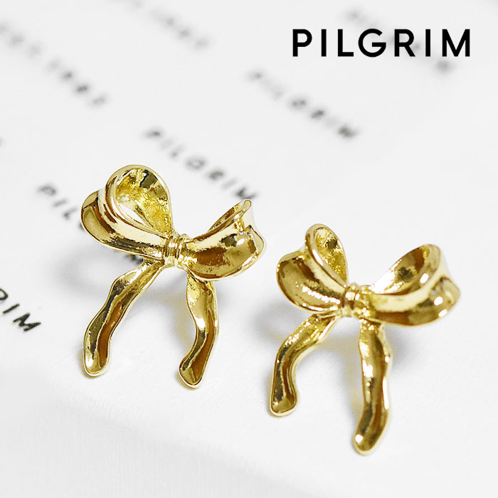 【再入荷】≪PILGRIM≫ ピルグリム リボン モチーフ スタッズ ピアス ゴールド バレエコア CASSIAN Earrings (Gold) レディース ギフト ラッピング