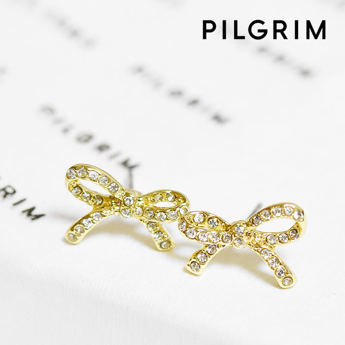 【待望の最新作】≪PILGRIM≫ ピルグリム クリスタル ビジュー マイクロ リボン モチーフ スタッズ ピアス ゴールド バレエコア CATHRINA Earrings (Gold) レディース ギフト ラッピング