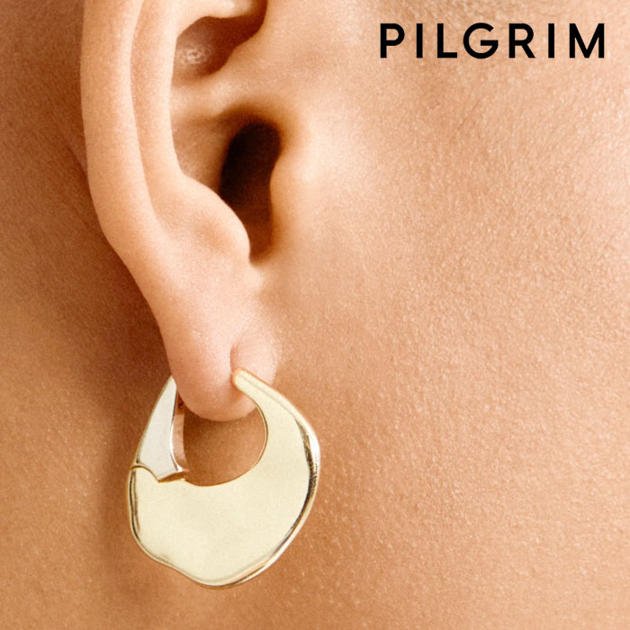 【待望の最新作】≪PILGRIM≫ ピルグリム ニュアンス プレート フープ ピアス 中折れ ワンタッチ ゴールド SENSE Earrings (Gold) レディース ギフト ラッピング