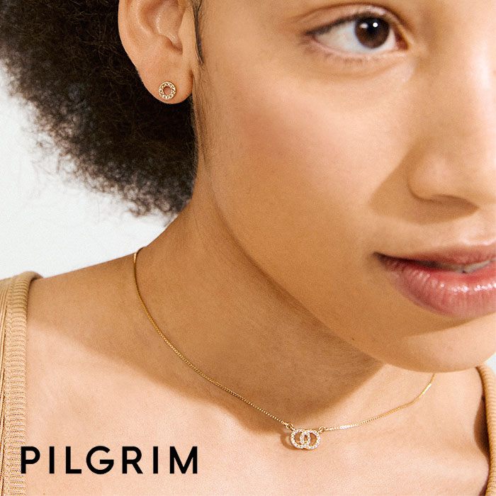 【待望の最新作】≪PILGRIM≫ ピルグリム 2点セット ネックレス ピアス サークル 小粒 ビジュー プレシオサ クリスタル スタッズ ピアス ゴールド HARLAN Earrings Necklace (Gold) レディース ギフト ラッピング