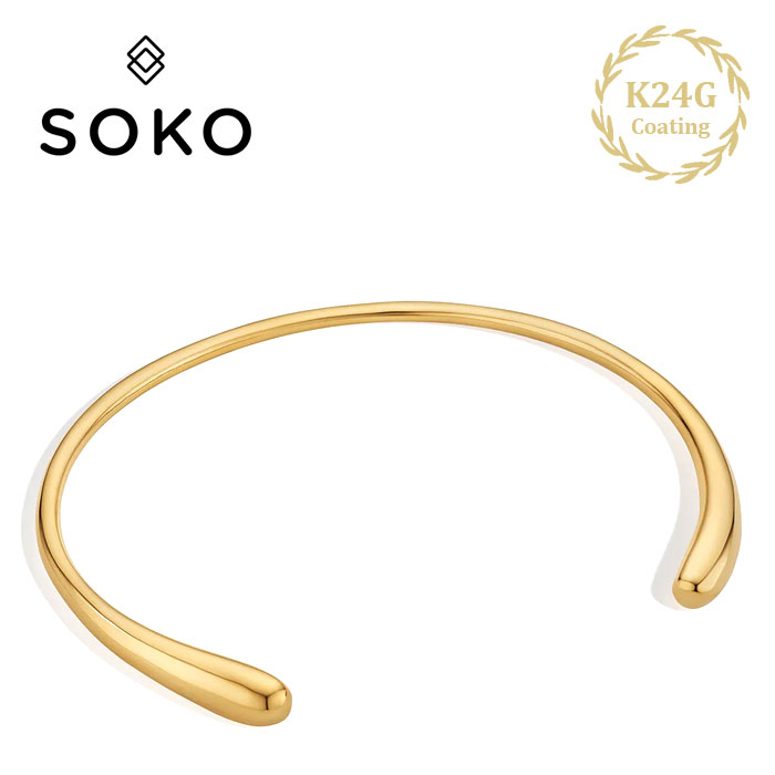 【Oggi VERY STORY CLASSY 雑誌掲載】【待望の最新作】≪SOKO≫ ソコ シンプル ネックカフ ラウンド チョーカー ネックレス 24金 ゴールドコーティング Double Dash Choker (Gold) レディース ギフト ラッピング
