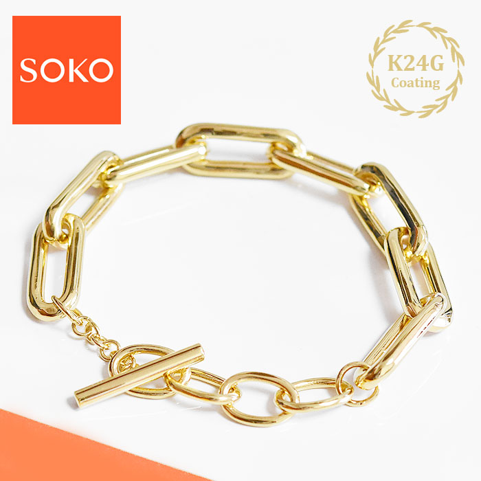【待望の最新作】≪SOKO≫ ソコ ボリューム レクタングル チェーン ブレスレット マンテル ゴールド 24金仕上げ TUMBA LINK Bracelet (Gold) レディース ギフト ラッピング