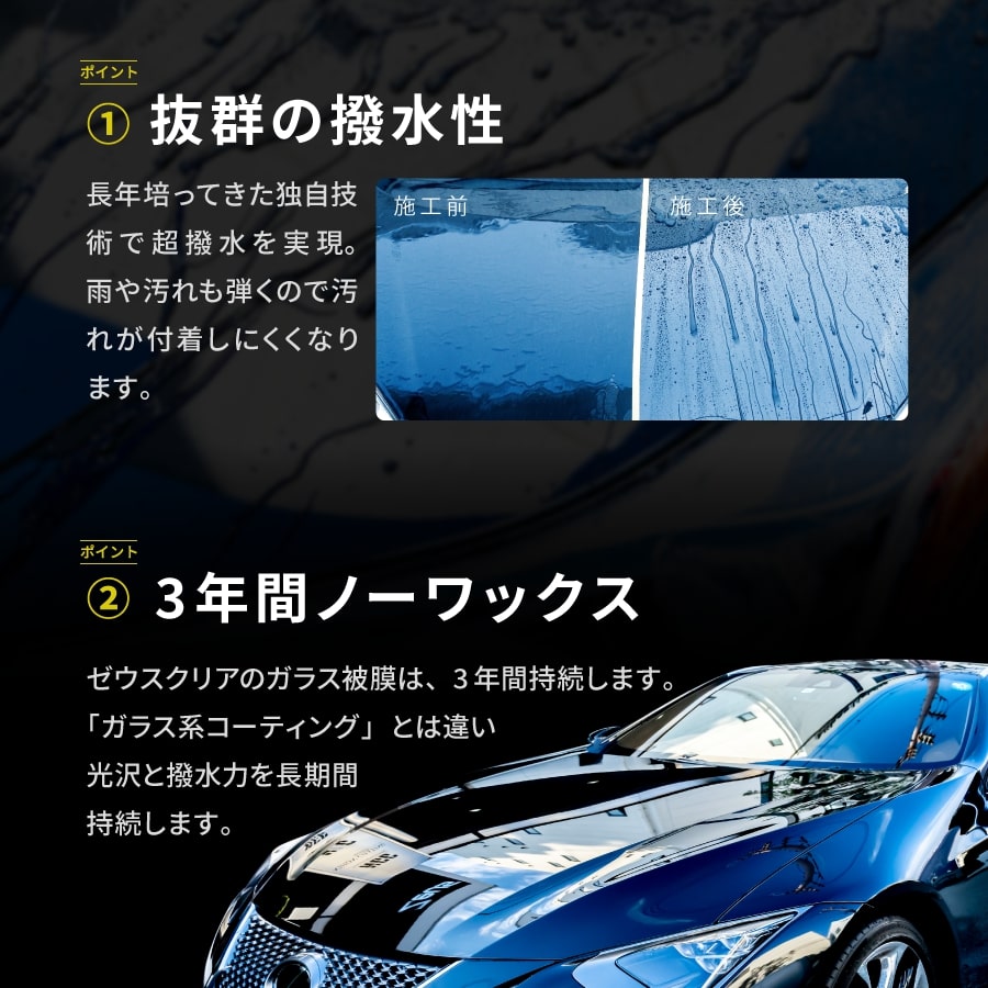 最大72％オフ！ 高密度ガラスコーティング剤 撥水 滑水 ディーラーが認めたガラスコーティング 濃色車用 Mサイズ 3年間ノーワックス ゼウスクリア  ボディ用 光沢 艶 1台セット 自動車 日本ライティング カーコーティング fucoa.cl