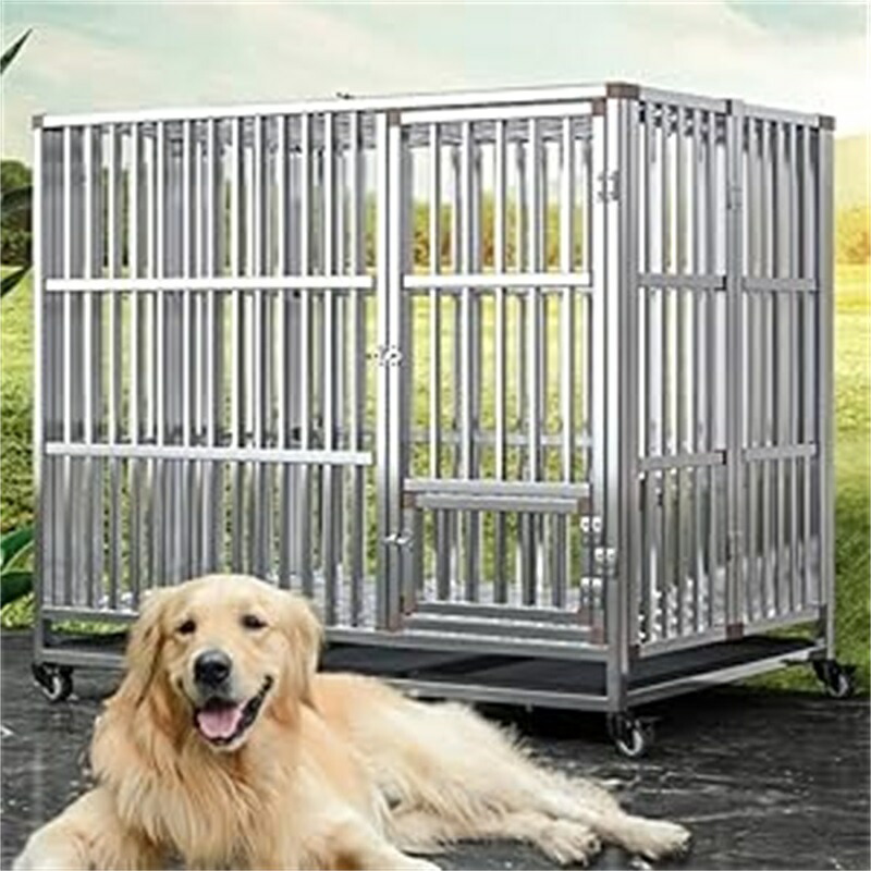 犬用ケージ あらゆる種類のペットの犬と猫に適したステンレス製の犬用ケージ、大型犬と犬用ケージ ペット かご キャリーバック 厚 大型 小型 中型犬 クレート おしゃれ 鉄製 ステンレス鋼 (E-147)