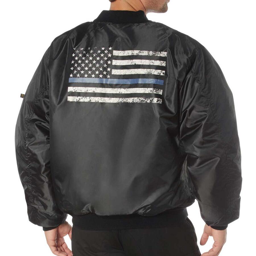 星条旗プリント トップガン ミリタリー ma1 フライトジャケット ロスコ Rothco Thin Blue Line Flag MA-1 Flight Jacket ◇値引きクーポンと39ショップ限定条件クリアで送料無料|エフ スリーズィー